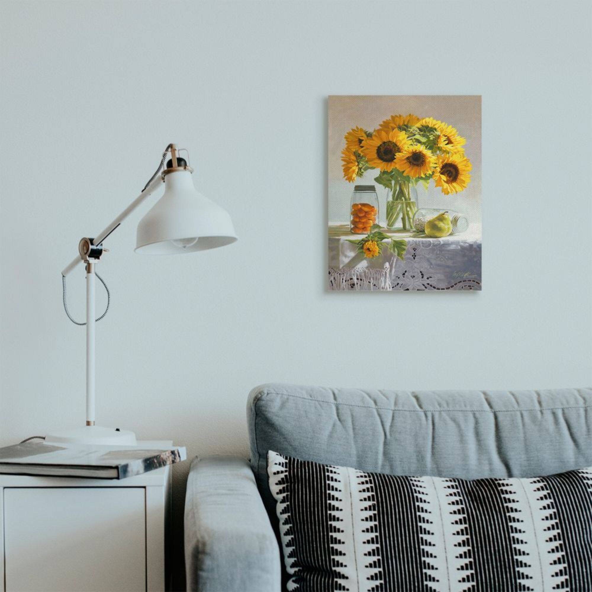 Stupell Industries Farmhouse Sunflower Still Life Country Fruit Jars Canvas Wall Art
